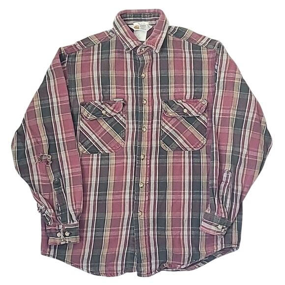 VTG Carhartt Flannel Shirt Small Distressed Plaid Los Angeles Spellout USA - Picture 1 of 8